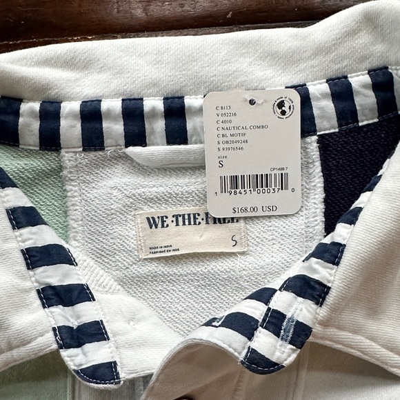 Free People Mint Green White and Navy Lace-Trim Rugby Pullover - Picture 2 of 5